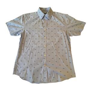 J. Maverick Men Medium Shirt Short Sleeve Light Blue Bicycle Print Button Up